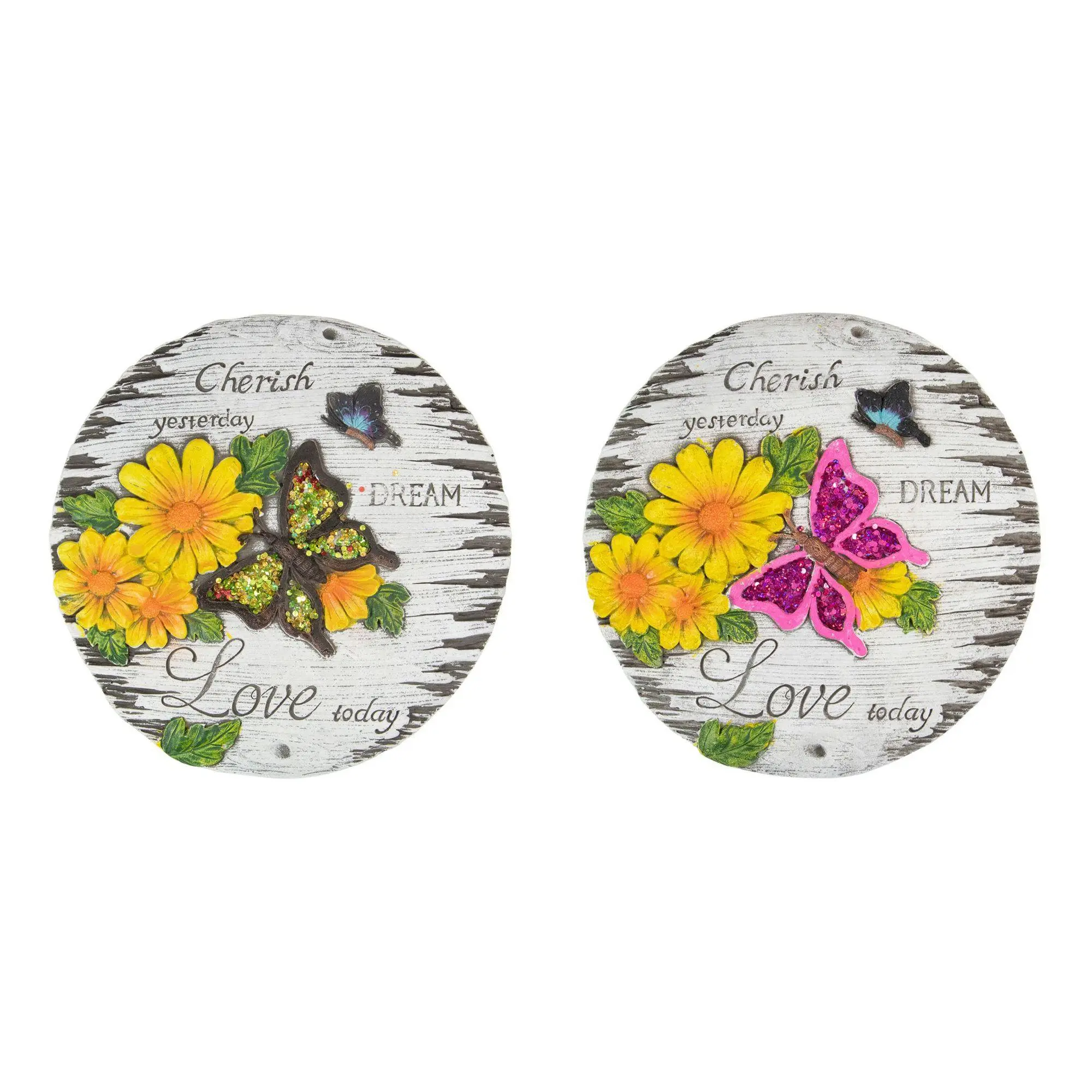 Northlight S/2 "Love Today" Outdoor Floral Gard en Stones 10"