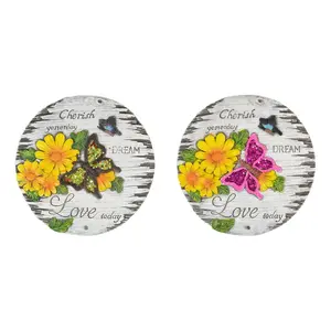 Northlight S/2 "Love Today" Outdoor Floral Gard en Stones 10"