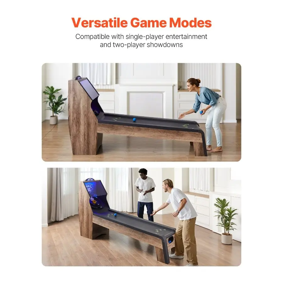 VEVOR 9' Roll and Score Classic Arcade Game Table, Indoor Skeeball Machine Game Set with LED Electronic Scorer, Sound, Automatic Ball Return for Adults Kids Home Recreation Game Room, 4 Balls Included