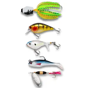5pc Fishing Lure - Chatter Bait, Crank Bait, Spinner, Topwater, Softswim Jig