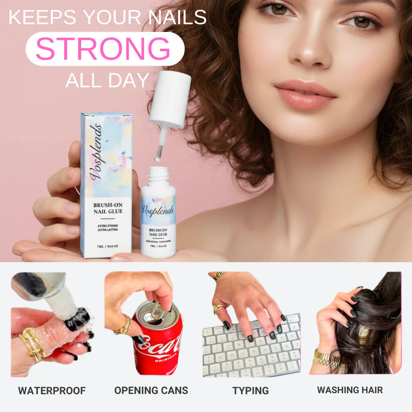 Nail Care Press-On Nail Glue and Remover Kit - Strong Hold Brush-On Glue, 1-Minute Gentle Vitamin E-Infused Remover for Flawless Manicure (30ml + 7ml)