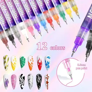 12 Colors Nail Art Pens Set, Nail Art Marker, Nail Doodle Pens, 0.5 MM Nail US