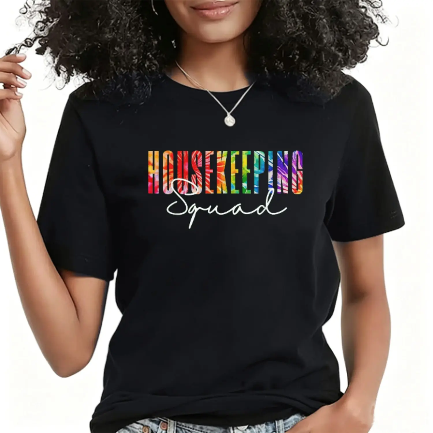 Housekeeping Squad Tie Dye Cleaning Staff School Janitor Tee Summer Casual Shortsleeve Cotton T-Shirt