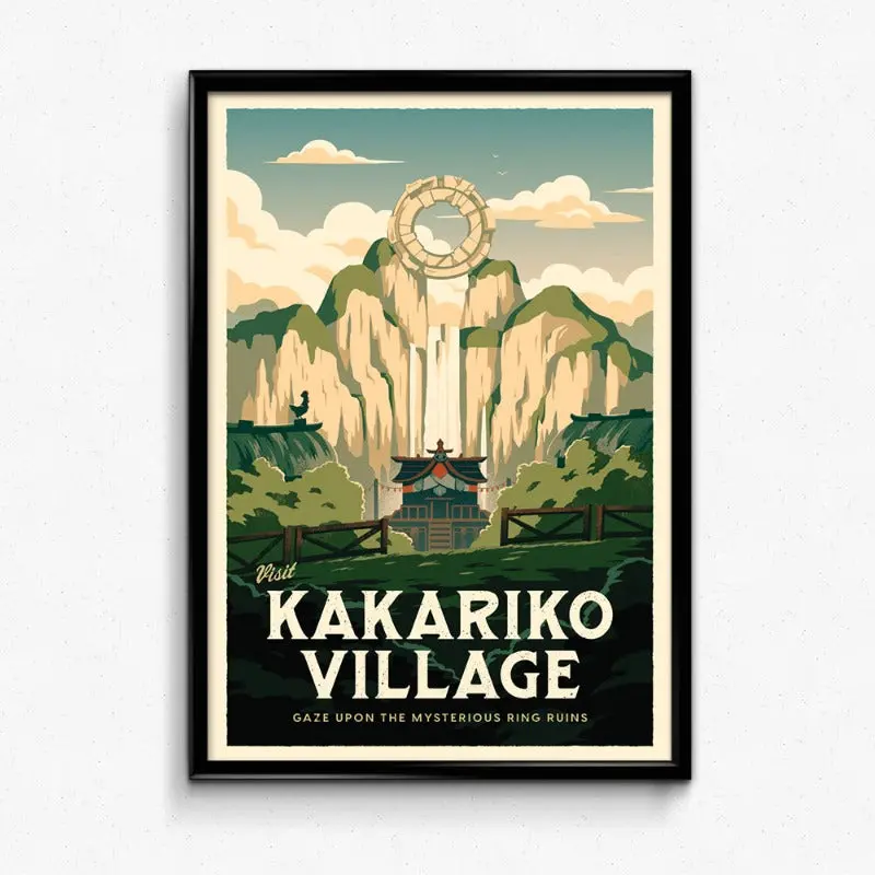 Kakariko Village Travel Poster - Wall Decor Artwork Zelda Gaming Gifts