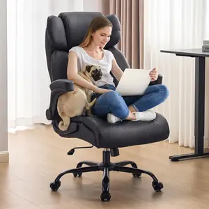 500LBS Heavy Duty Office Chair with 7" Thick Cushion, Leather Chair,Computer Office Chair ,Adjustable Lumbar Support, 90-120° Rocking Executive Desk Chair, Flip-Up Armrest & Mute Wheels for Home Office,