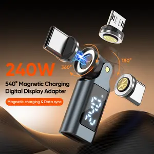 240W Magnetic USB C Adapter with LED Display, 540° Rotation Type C to C Fast Charging Connector for Phone & Laptop