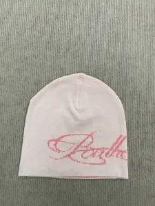 American Street Graffiti Star Knit Beanie, Vintage Hip-Hop Rolled Brim Hat, Unisex Fitted Stretch Geometric Pattern, Stylish Hat, Casual Hat, All Seasons