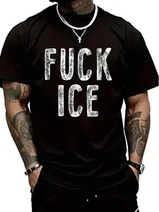 100% Cotton ICE Protest & Resist Support Immigrants T-Shirt - Black, Men's Unisex, Short Sleeve, Classic Fit, Soft Breathable Fabric, Stylish Street Hip-Hop Style T-Shirt with Look
