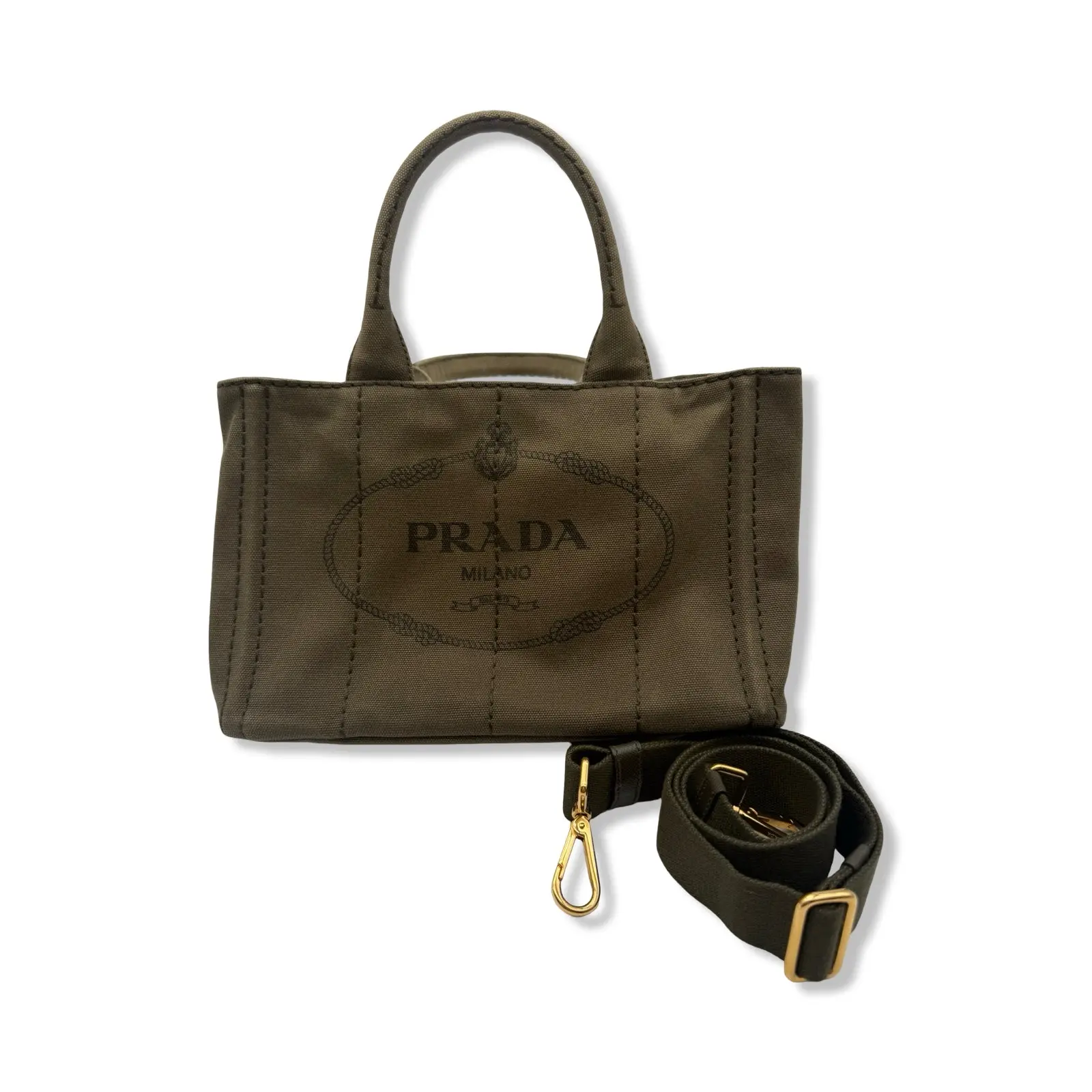 Pre-owned PRADA Canvas Crossbody Bags Canapa Tote Bag Army Green P1043