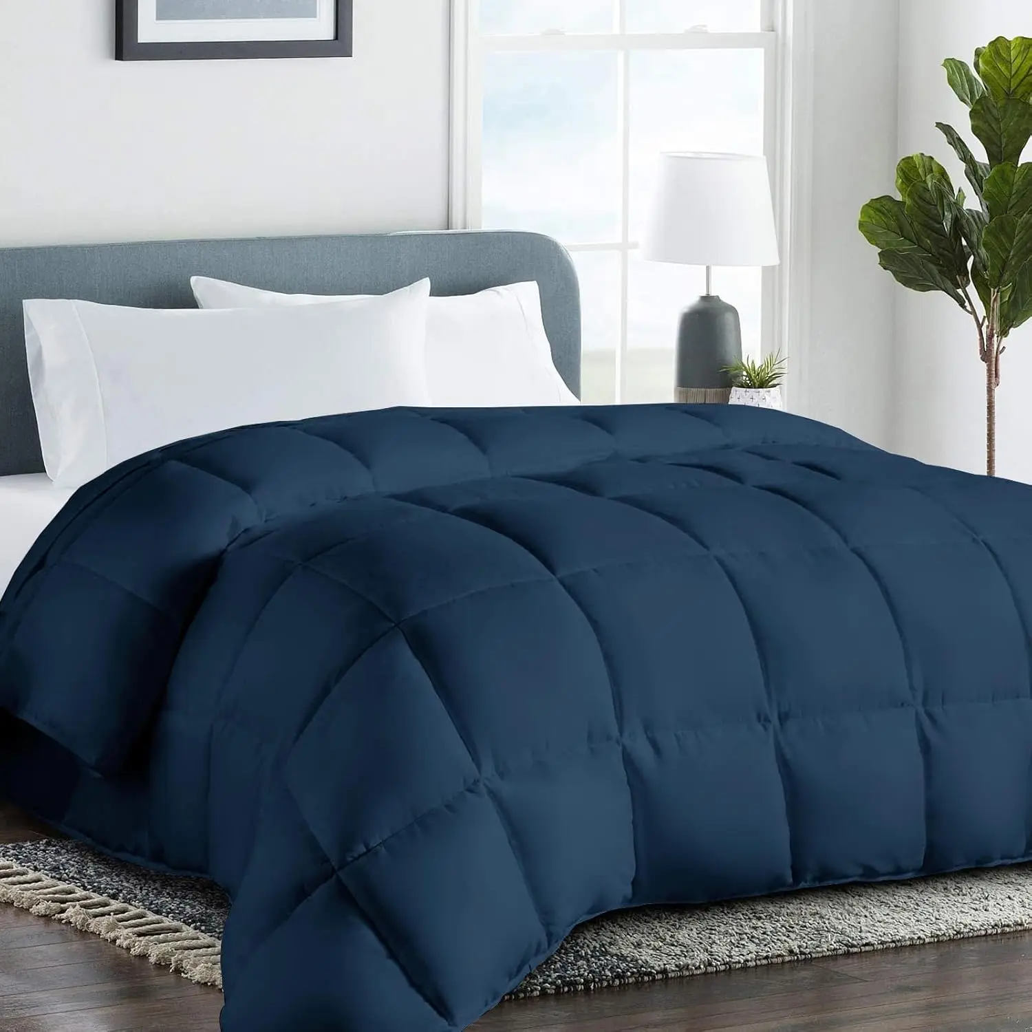 King Size Quilted Down Alternative Duvet Insert - Oversized King Comforter, Winter Warm Navy Blue Fabric Bedding, Anti-Clump Tech, Box Stitching, Durable Polyester Fill, High-Loft Fibers, 8 Tabs, Breathable, Machine Washable (90"x102")