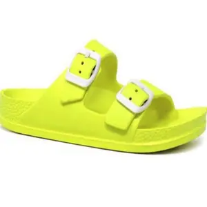 Unisex Youth Summer Sandals – Lime Green, Two Straps, Hard Sole, Open Back