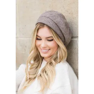 Aili's Corner Fold Over Beret - Slouchy Fit Micro Herringbone Print Cotton Polyester Blend for Teen Adult