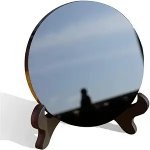 Black Obsidian Scrying Mirror 3.94 in with Wooden Stand,  Obsidian Mirror for Meditation, , Divination and  Practices (100 mm)