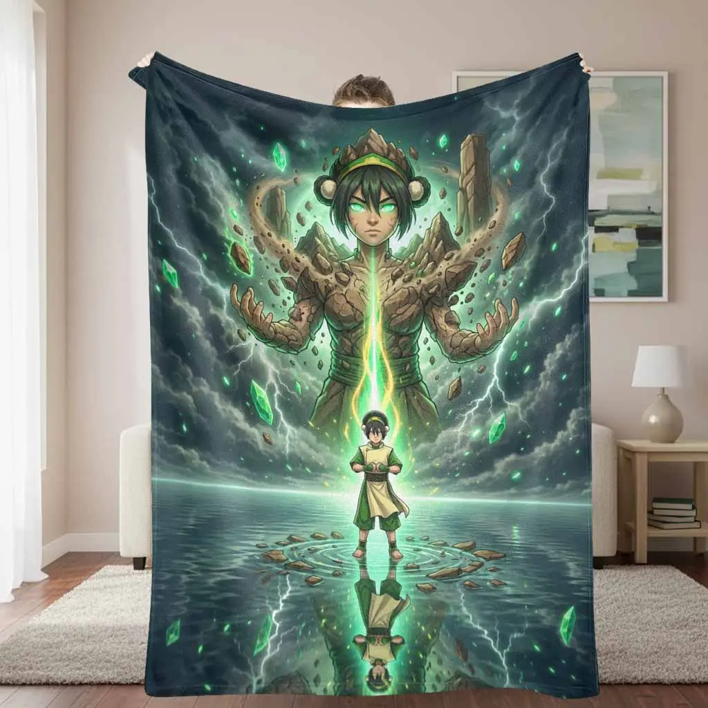 Earth Power Fantasy Character Flannel Blanket Elemental Energy Art Print Soft Cozy Lightweight Warm Durable Fade Resistant Perfect for Bedroom Living Room Office Sofa Reading Nook Meditation Space Gift