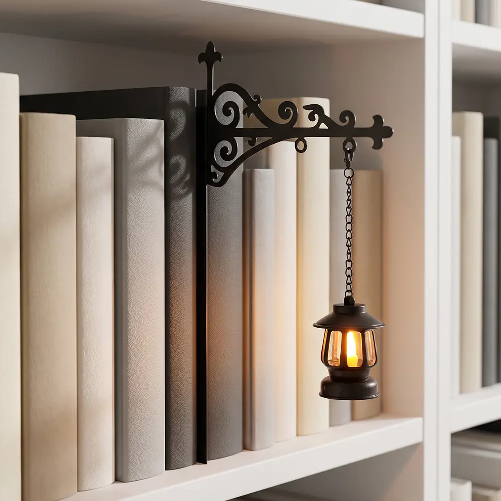 Library Lantern Bookshelf Light, Mini Hanging Lamp for Reading Nook Decor, Warm LED Accent Light, Book Lover Gift for Bedroom, Home Library and Shelf Decor