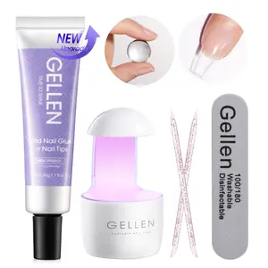 Gellen 30g Solid Nail Glue Gel for Press On Nails, UV Light for Fake Nails, Buffer, Strong Adhesive for Acrylic Nail Tips