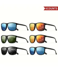 6pcs Unisex Classic Square Glasses, Durable PC Frame, Multiple Colors Available, Fashionable Daily Wear Eyewear, Trendy Tac Lenses