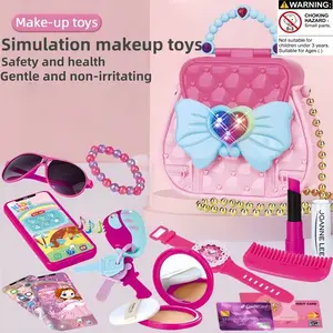 17pcs Kids Makeup Toy Set, Kids Vanity, Realistic Non-Smudge Cosmetic Playset, Handbag Storage Box, Educational Gift for Boys & Girls