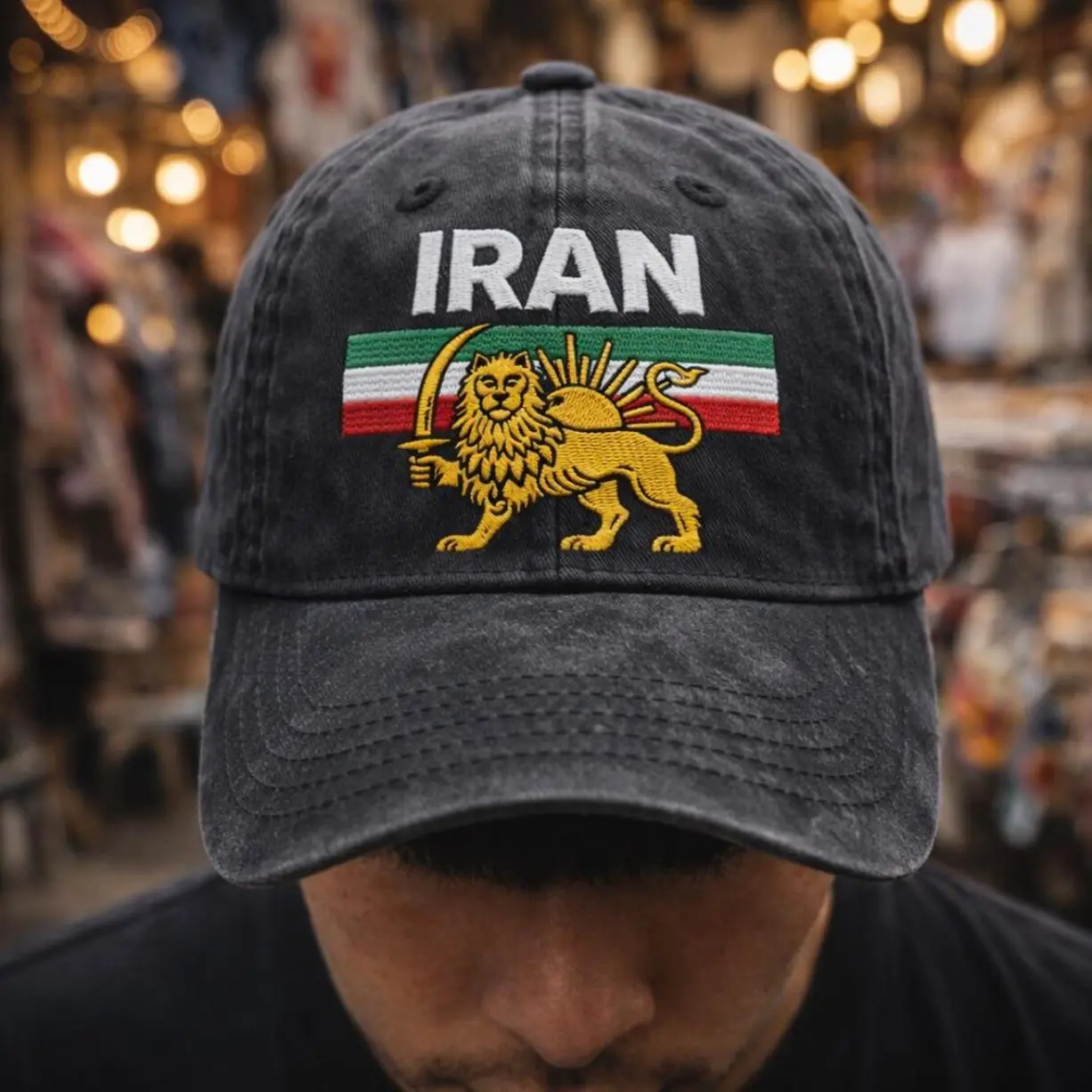 [Made-To-Order] Persian Lion and Sun Pocket Embroidered Wash Cap, Minimalist Iran Flag Symbol Heritage Gift