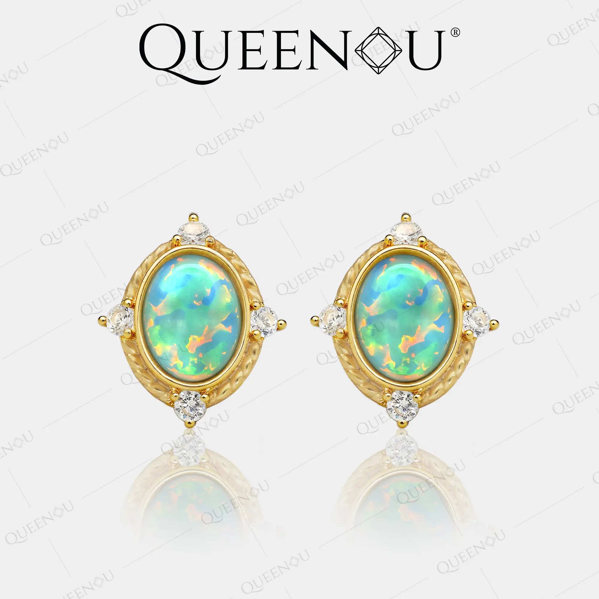 【944 Fantasy Blue 1.5CT Synthetic Opal Ring and Earrings Set