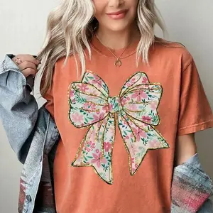 omfort Colors Coquette Bow Shirt Floral Bow Tee, Soft Cotton Crewneck Shirt For Men And Women, Gift For Him Or Her, Unisex Stylish Casual, Unisex Casual Graphic T-Shirts