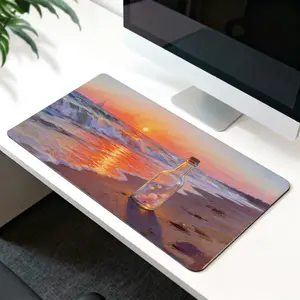 LIVEKEY Beach Sunset Glass Bottle Mouse Pad  31.5x15.75in Large Gaming Desk Mat  0.12in Thick Reinforced Stitched Edges Anti-Slip Base  Smooth Surface for Office Home Gaming Writing Drawing