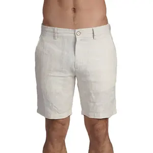 100% Linen Slim Fit Shorts - Beige