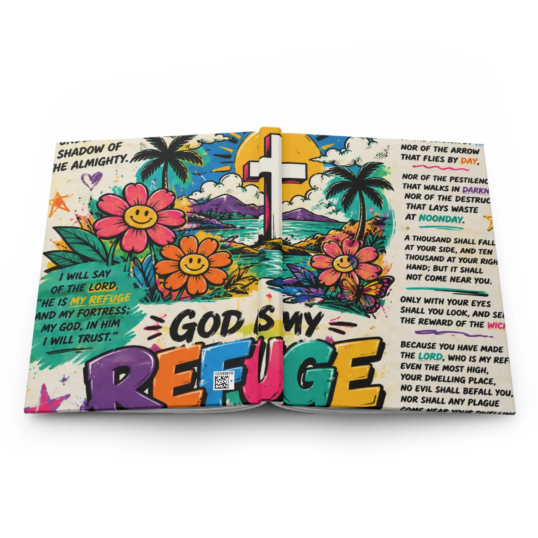 Hardcover Journal — Colorful Faith Graphic Notebook (“God Is My Refuge”)