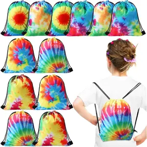 12 Pcs Tie Dye Party Favor Bags Drawstring Birthday Gift Bag Candy Goodie Treat Bag Colorful Snacks Bag