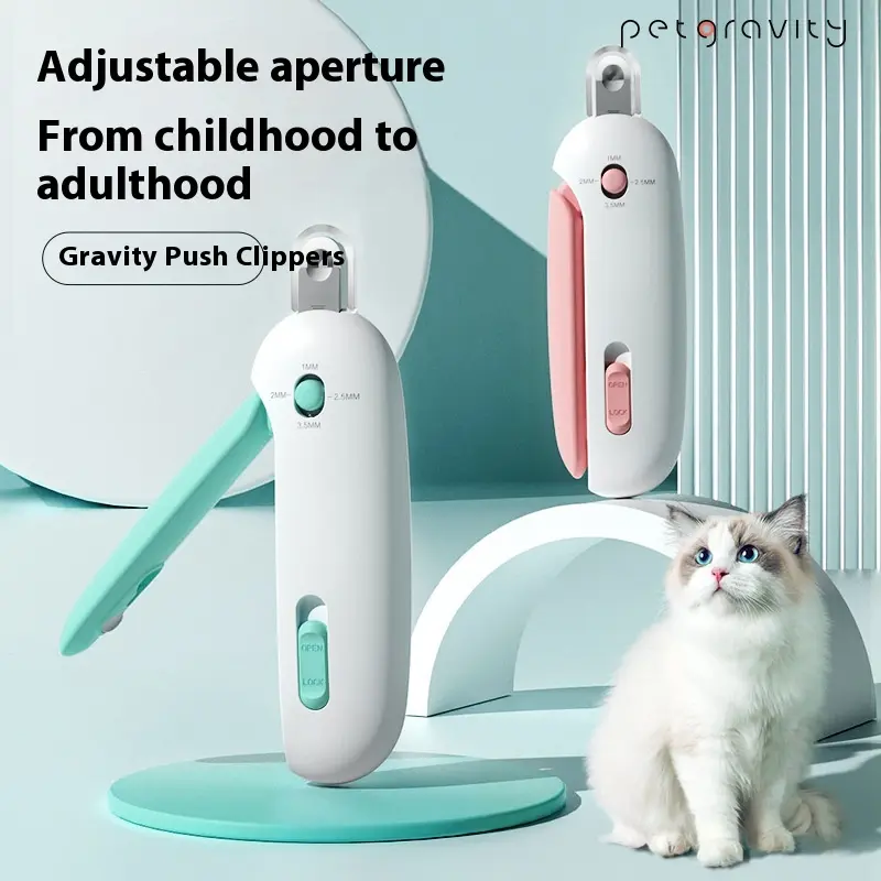 Cat Claw Push Clippers for Pet Cats - Gravity Push Design, Plastic, Trim Nails, Blue, 23x36x118mm, Chinese Version Packaging
