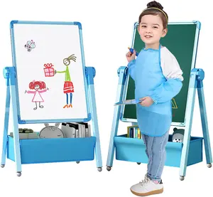 #Summervibes，Art Easel for Kids, Double Sided Kids Easel Drawing Board, Whiteboard & Chalkboard, 360°Rotating Adjustable