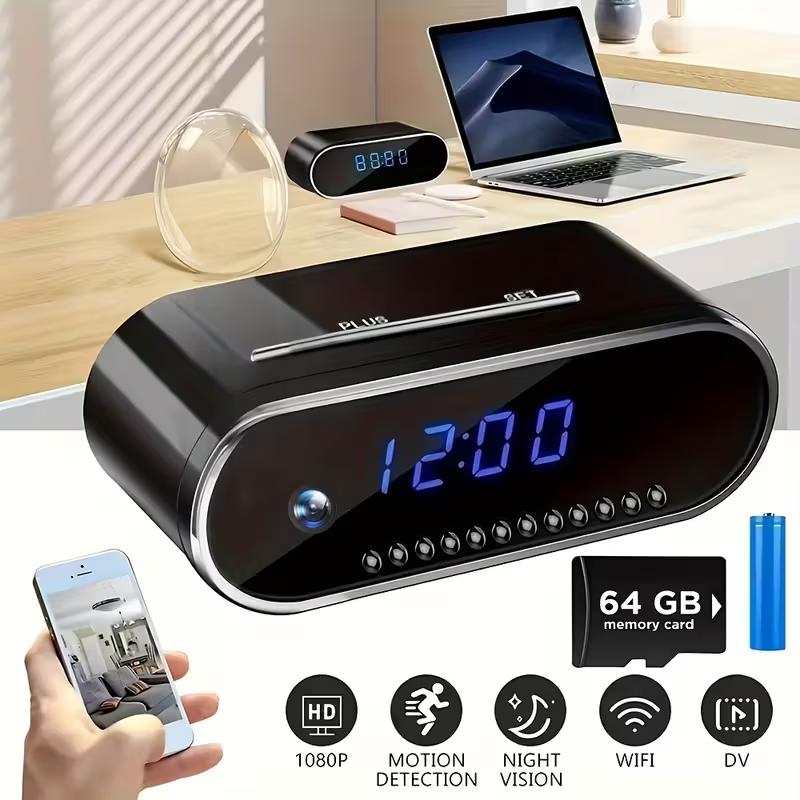 Mother's Day Gift:WiFi Security Camera - Wireless Camera Clock with 64GB Card, Night Vision, Motion Detection, Loop Recording, 2.4GHz WiFi Connection, Lithium Battery Powered, Remote Live Viewing, Ideal for Home, Office, Warehouse Monitoring