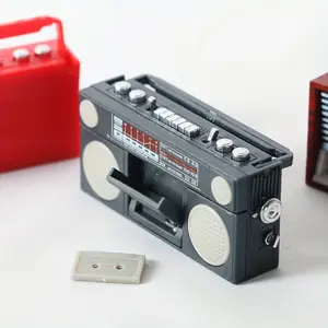 1:12 Mini Retro Cassette Player Gray & Red Dollhouse Music Accessory Gift Ready for Display or Play