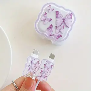 Wave Edge Butterfly Pattern Charger Case, Compatible with iPhone 13 14 15 16, 18w 20w Uk Plug Adapter, Protective Cover