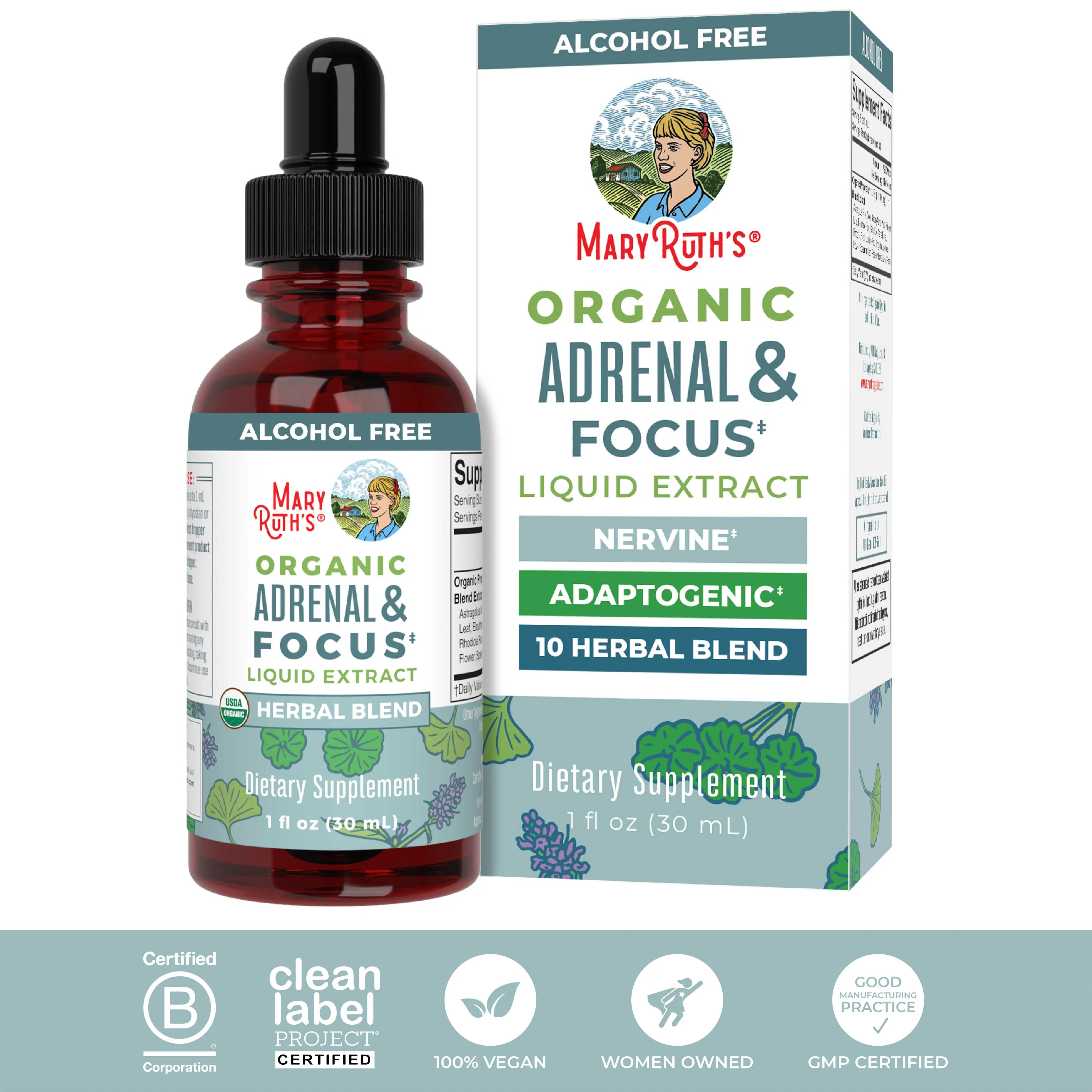 MaryRuth's Adrenal & Focus Herbal Blend for Adults - Adaptogenic - With Ginkgo B...