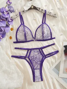 Halloween Sexy Lace Lingerie Bra Set Underwear for Women, Plunging Lace Bralette & Matching Panties, Medium Support, Fitted Style, Perfect for Special Occasions