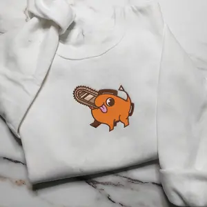 Pochinta Embroidered Sweater, Chain Saw Man Anime Sweatshirt, Cutest Pochinta Embroidery Sweater Hoodie, Chibi Pochinta Sweaters, Anime Sweatshirts