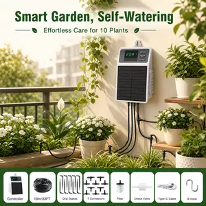 Programmable Solar Drip irrigation System 10m Tube 10 Plant Support IPX5 Waterproof Auto Watering Kit for Garden Balcony Greenhouse Vacation Timer automatic