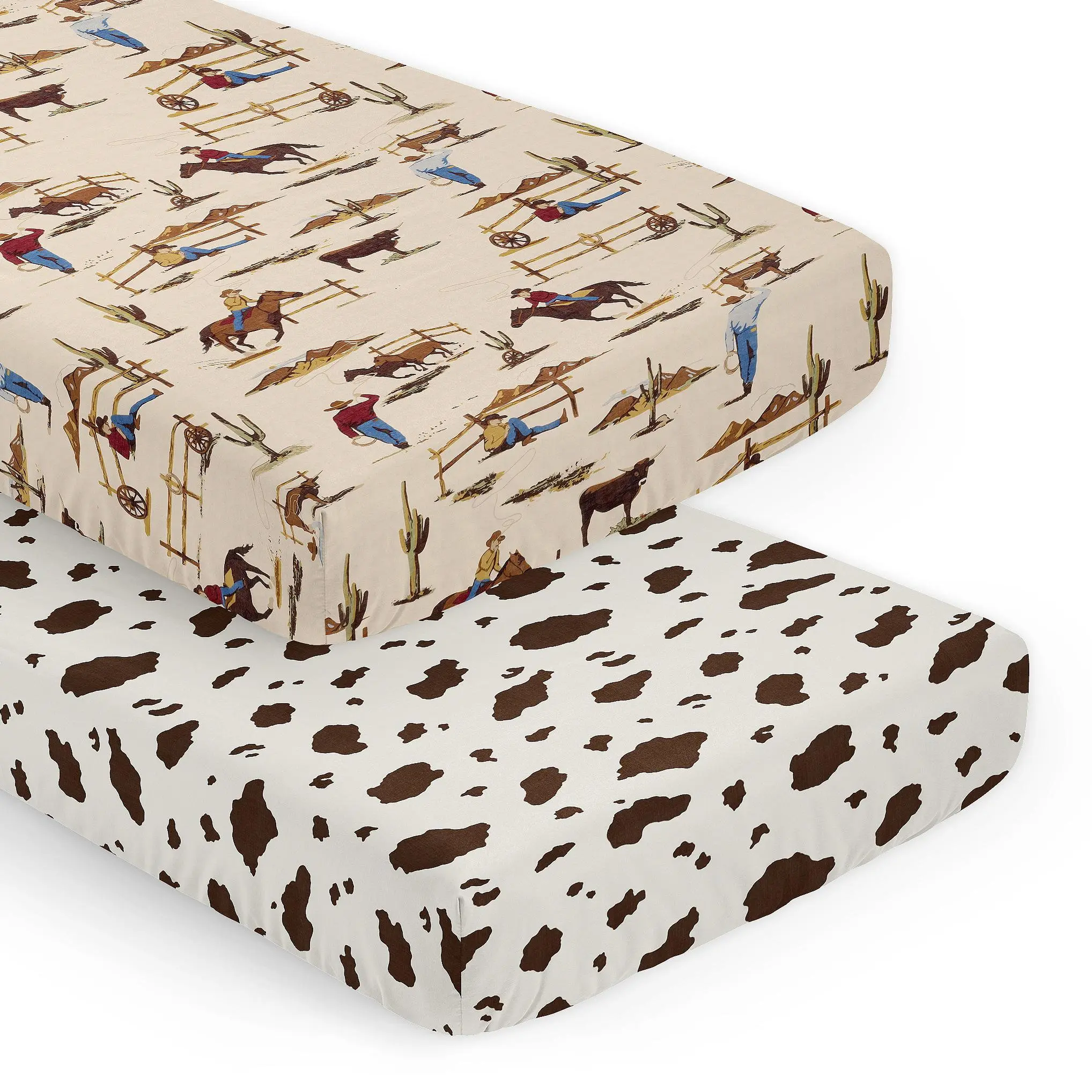Sweet Jojo Designs 2-Piece Baby Crib Sheets Set (Western Cowboy) for Boys, Infant Nursery, Toddler Room - Standard Size (Cow Print, Vintage Americana, Wild West, Southern, Country, Farm, Horse Ranch)
