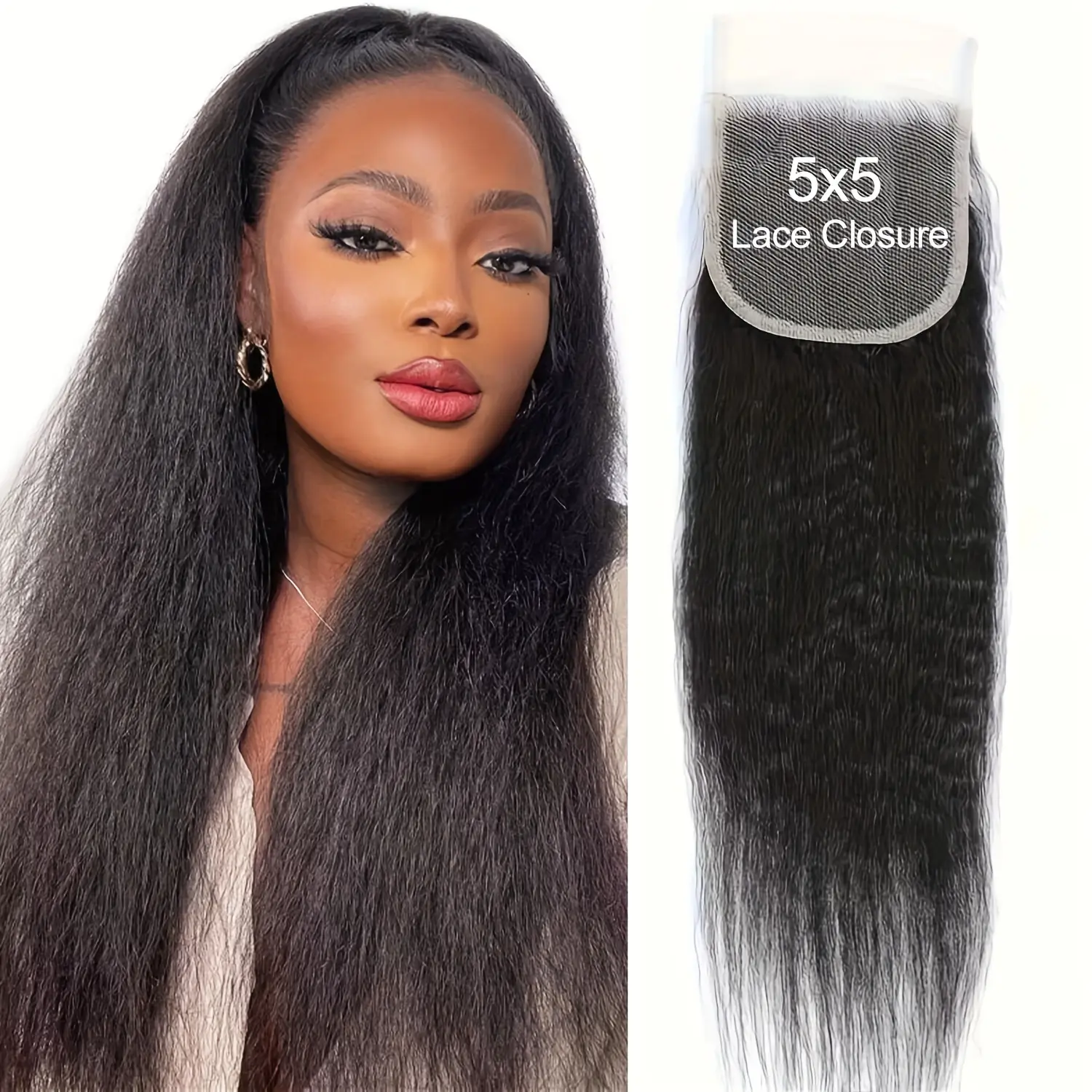 Wholesale NEW Arrived New 2025 Arrivals Ali Sky Hair 5x5 Lace Closure Women's Yaki Straight Hair - HD Invisible Transparent Lace, Pre Plucked Brazilian Virgin Hair, Human Hair, Versatile Parting Options, Suitable for African Hair Textures, Can Be Dye