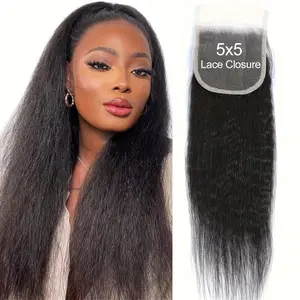 Wholesale NEW Arrived New 2025 Arrivals Ali Sky Hair 5x5 Lace Closure Women's Yaki Straight Hair - HD Invisible Transparent Lace, Pre Plucked Brazilian Virgin Hair, Human Hair, Versatile Parting Options, Suitable for African Hair Textures, Can Be Dye