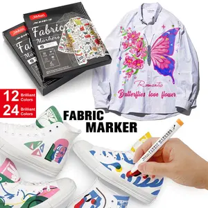 12/24 Colors Fabric Markers, Vibrant Fabric Paint Pens for Art Supplies, Crafting Supplies, Diy Painting Supplies, Clothes, Canvas Bags, T-Shirts, Shoes, Back to School Must-Haves