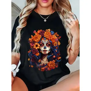 Cotton Unisex Dia De Los Muertos Mexican Sugar Skull Day Of The Dead Women T-Shirt