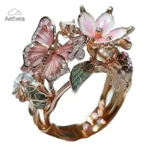 2026 New Arrival Color Drip Butterfly Flower Open Ring, Fashion Boutique Decorative Ring, Ideal Gift for Black Friday Christmas
