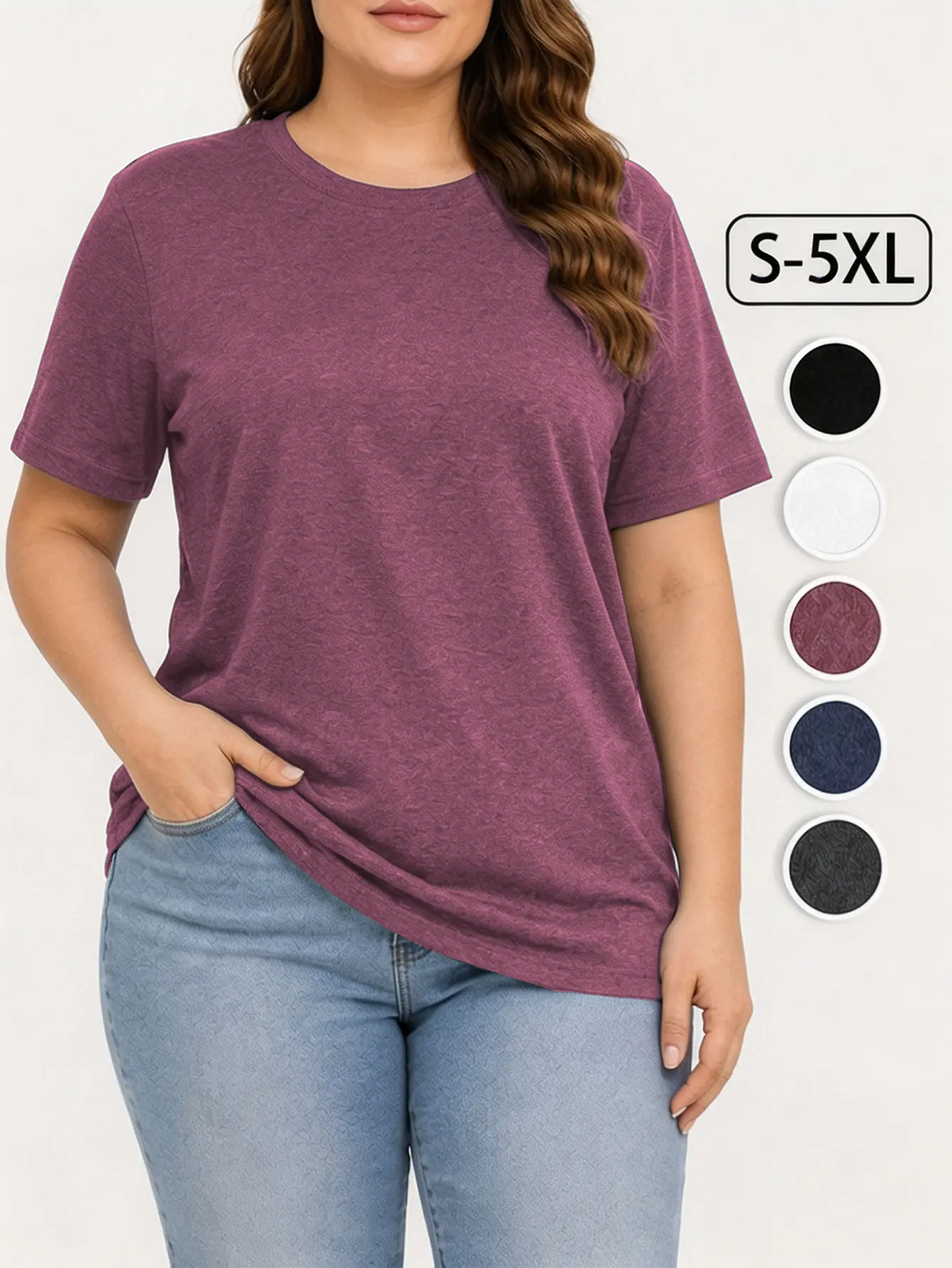 Women's Plus Size Basic Crewneck T-Shirt Short Sleeve Casual Loose Fit Soft Everyday Top