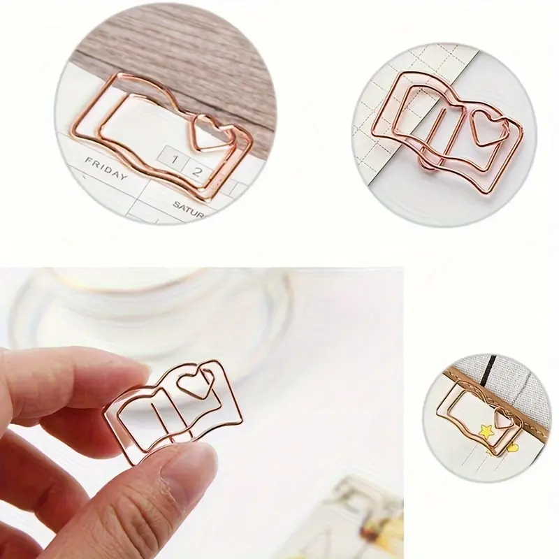 30-Pack Rose Gold Metal Paper Clips - Curve Shape Book Clips for Books, Test Papers (Home Supplies, Home Decor Accessory), Paper Clip