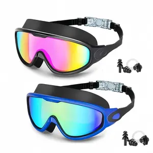 Swimming Goggles, 2 Counts Anti-fog & Anti-UV Swimming Goggles with Earplugs, Clear Vision Pool Goggles, Swimming Accessories for Adults & Teens, Waterproof Earplugs