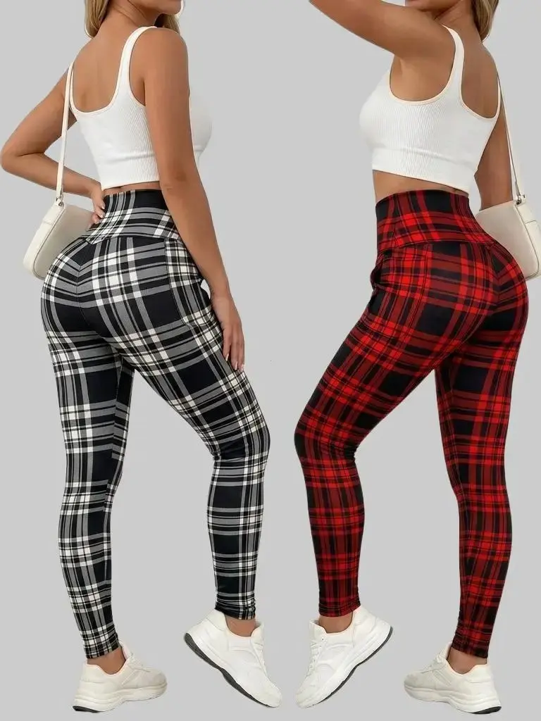 Women's High-Waisted Checkered Yoga Pants: Butt-Lifting and Tummy-Tucking, Stretchy Leggings, Perfect for Workouts and Everyday Wear, Yoga Pants, Women's Leggings, Summer Must-Have Yoga Bottom