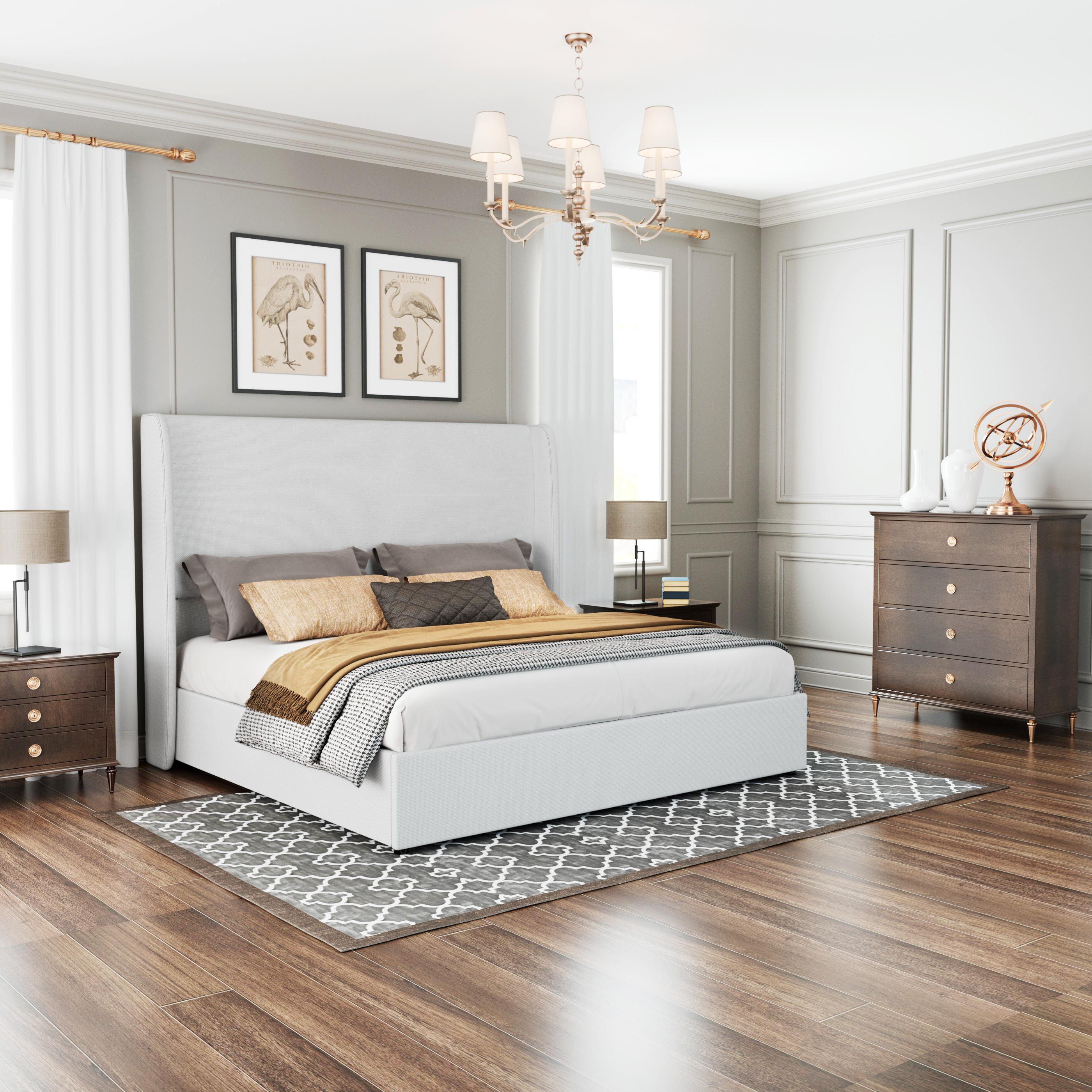 AMERLIFE Modern Lift Up Storage Bed with 52.1" Linen Upholstered Wingback Headboard, Platform Bed Frame with Large Underneath Storage Space/Hydraulic Menchies- King size(ships in 2 boxes)/Best Gift Ideas/Christmas Gifts