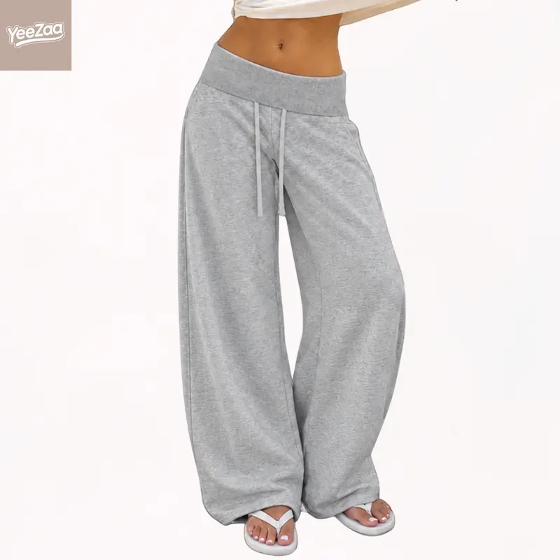 YeeZaa Fold Over Sweatpants for Women 85% Cotton Fitness Clothing Wide Leg Trousers with Pockets High Waisted Drawstring Baggy Sweat Pant 2026 Fall Winter Fashion Clothing